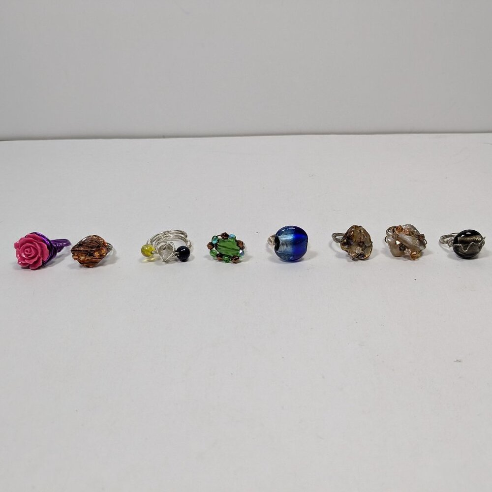 Wire Wrapped Ring Lot 8 Colorful Ready to Wear Handmade Variety Styles Colors